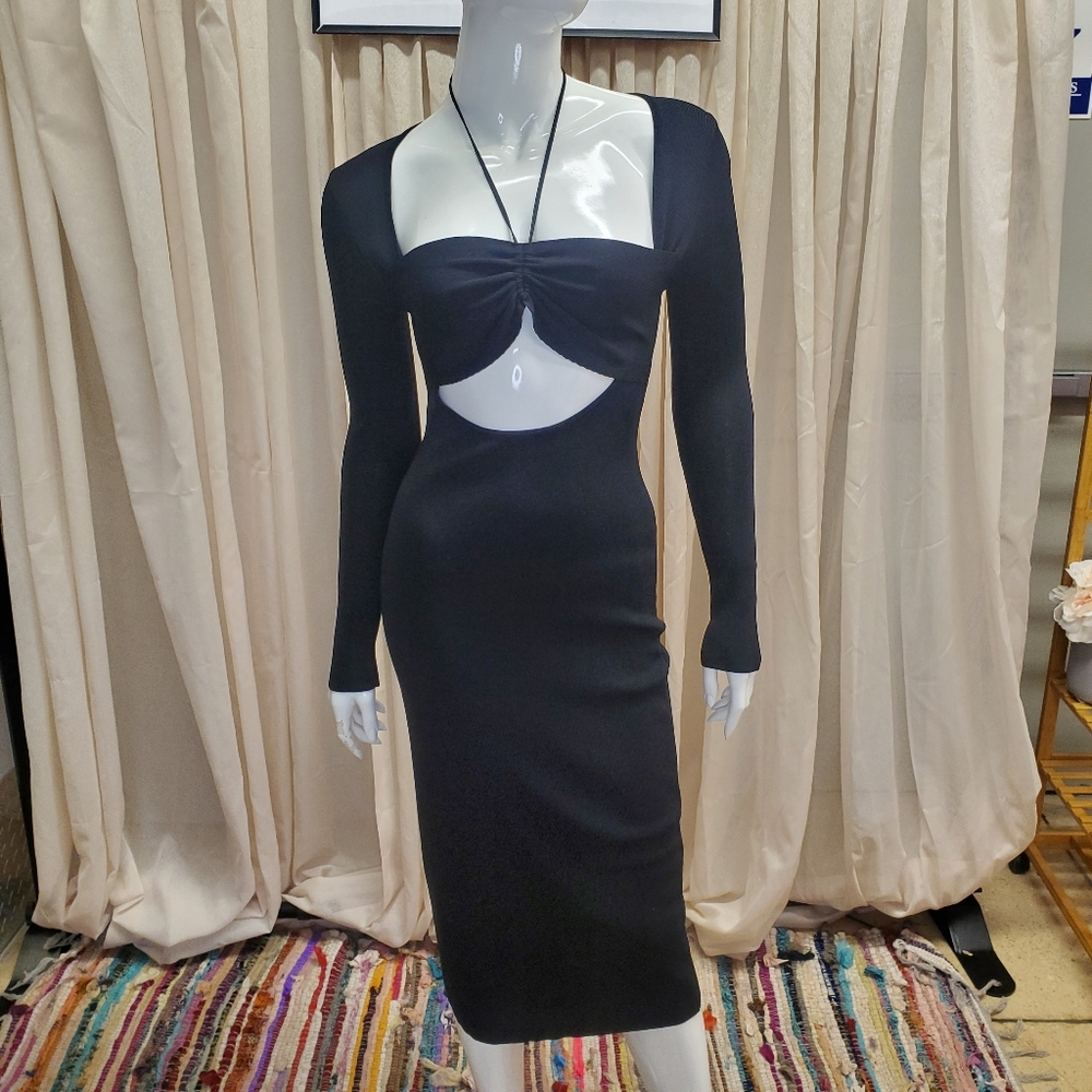 MANGO Black Midi Dress halter and  rouge bust area Size 4